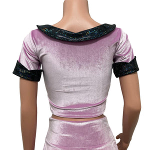 Lilac Velvet Petal Collared Crop Top - Peridot Clothing