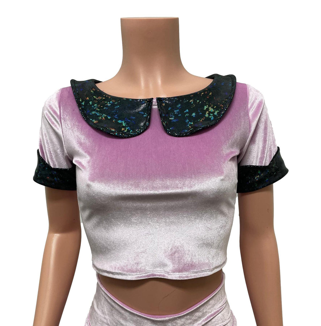 Lilac Velvet Petal Collared Crop Top - Peridot Clothing