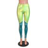 Lime Green and Jade Blue Holographic Mystique *Mid-Rise* Leggings - Peridot Clothing