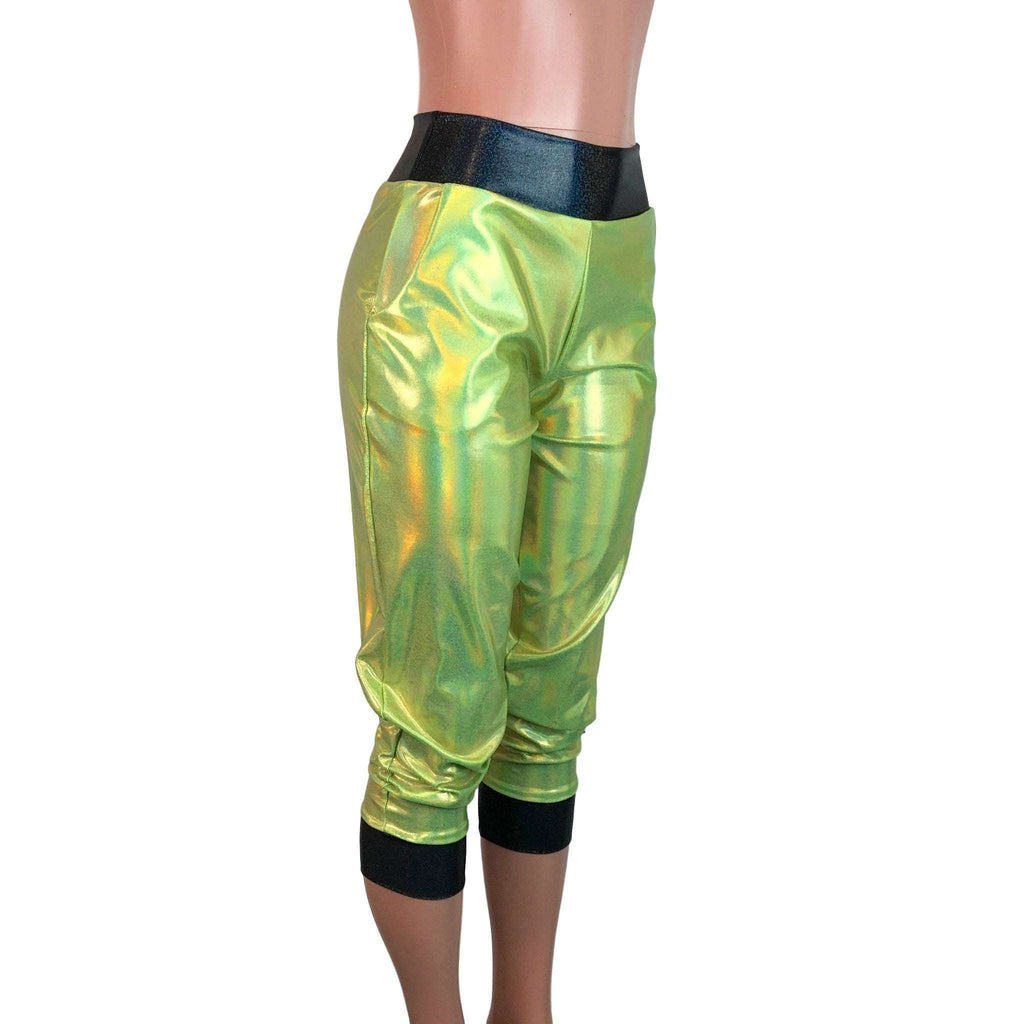 Lime W/ Black Holograph Joggers w/ Pockets - Peridot Clothing