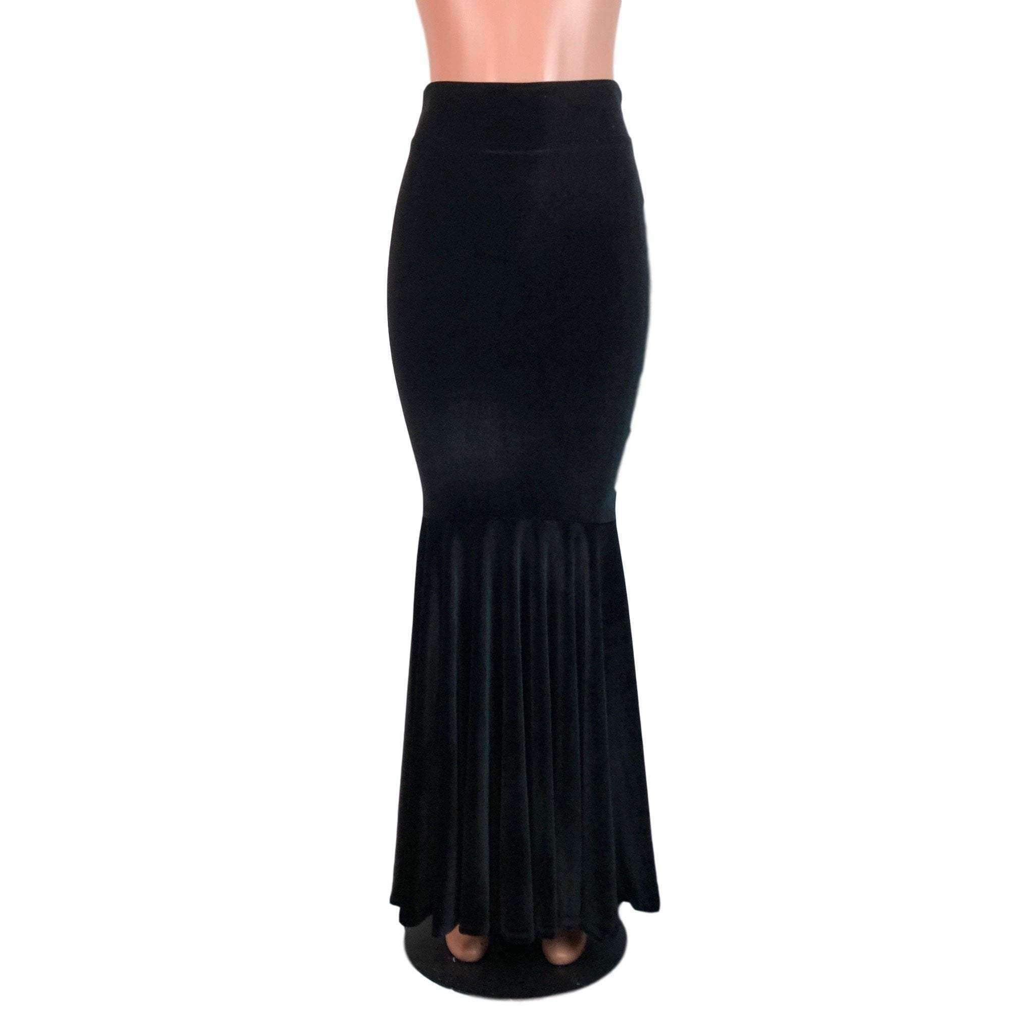 Long Mermaid Skirt - Black Velvet Fit n Flare Maxi Skirt– Peridot