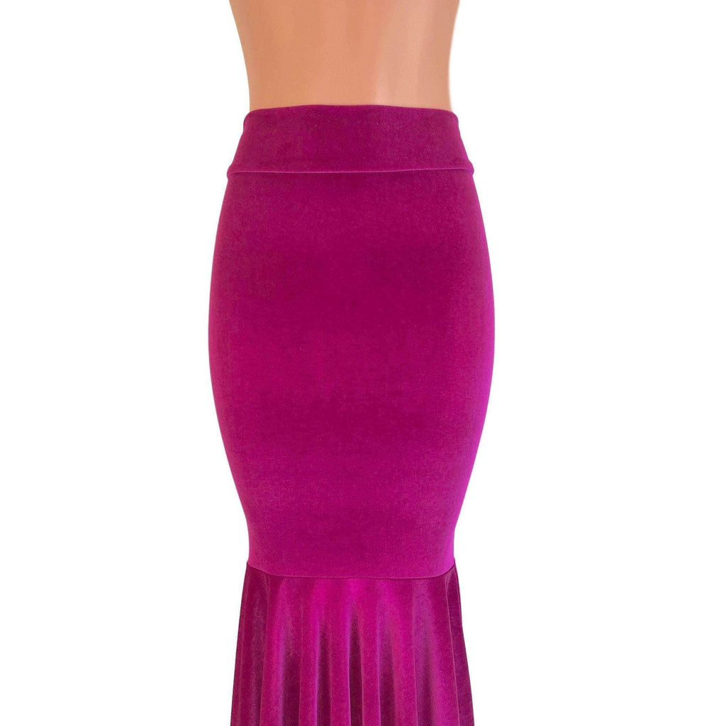 Long Mermaid Skirt - Fuchsia Pink Velvet Fit n Flare Maxi Skirt - Peridot Clothing
