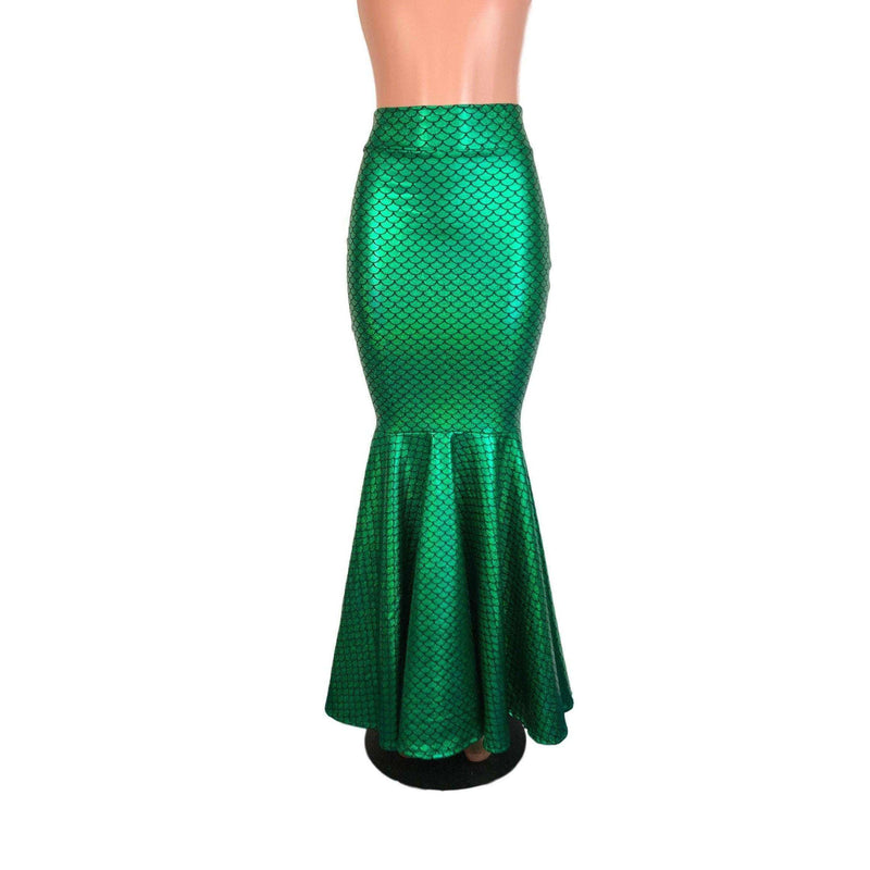 Long Mermaid Skirt - Green Mermaid Scales Fit n Flare Maxi Skirt - Peridot Clothing