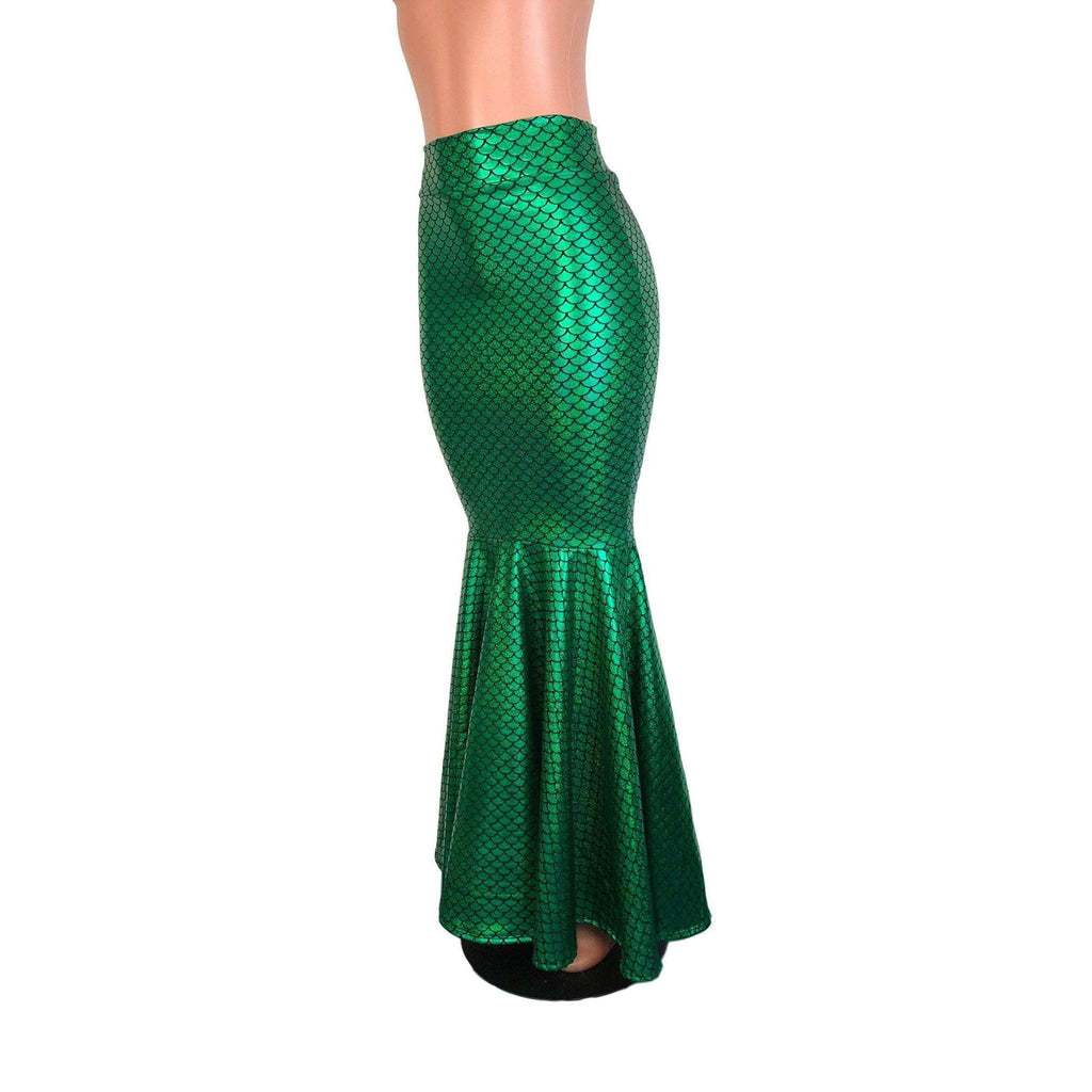 Long Mermaid Skirt - Green Mermaid Scales Fit n Flare Maxi Skirt - Peridot Clothing