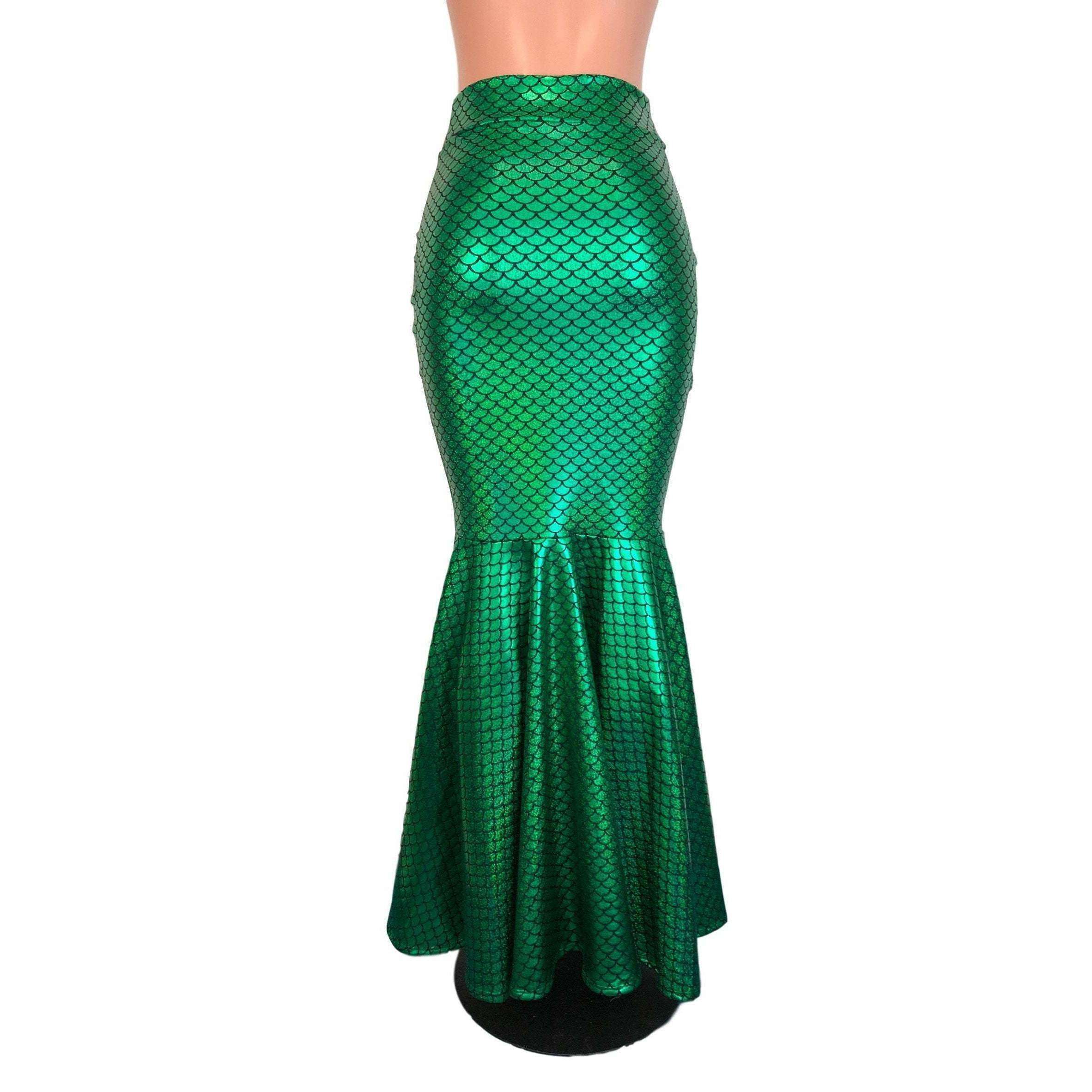 Long Mermaid Skirt - Green Mermaid Scales Fit n Flare Maxi Skirt– Peridot  Clothing