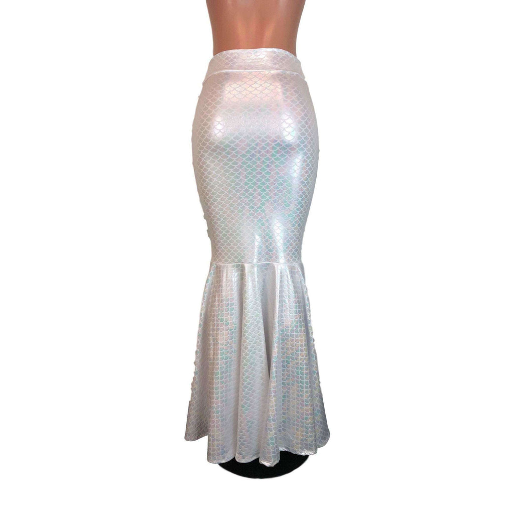 Long Mermaid Skirt - White Mermaid Scales Fit n Flare Maxi Skirt - Peridot Clothing