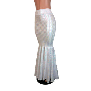 Long Mermaid Skirt - White Mermaid Scales Fit n Flare Maxi Skirt - Peridot Clothing