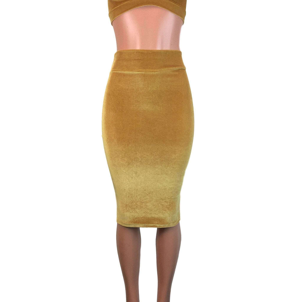 Long Pencil Skirt - Gold Velvet - Peridot Clothing