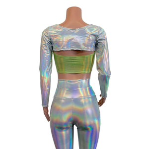 Long Sleeve Bolero Top - Opal Holographic Iridescent - Peridot Clothing