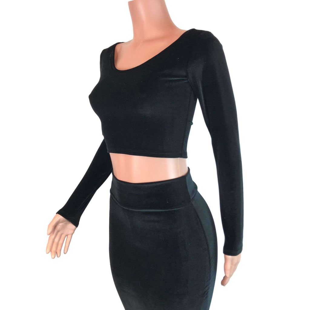 Long Sleeve Crop Top - Black Velvet - Peridot Clothing