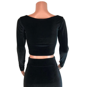 Long Sleeve Crop Top - Black Velvet - Peridot Clothing