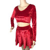 Long Sleeve Crop Top - Red Crushed Velvet - Peridot Clothing