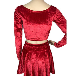 Long Sleeve Crop Top - Red Crushed Velvet - Peridot Clothing