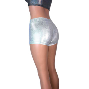 Low Rise Booty Shorts - Silver Holographic - Peridot Clothing