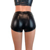 Low-Rise Ruched Booty Shorts - Black Metallic "Wet Look" - Peridot Clothing