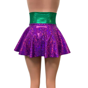 Mardi Gras Corset Skirt - Holographic Lace-Up Skater Skirt - Peridot Clothing