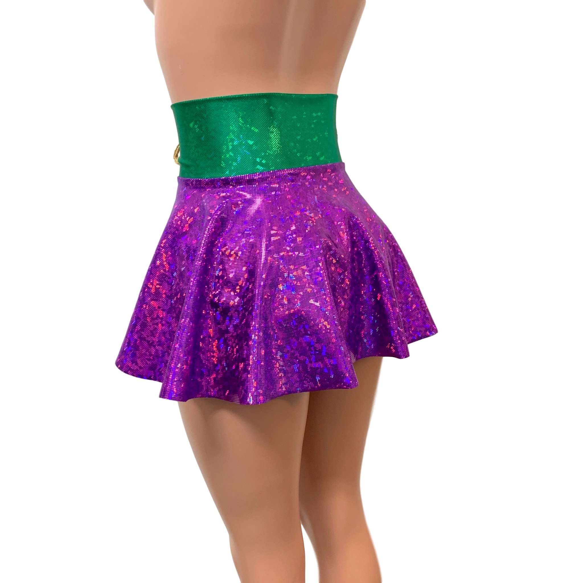 Mardi Gras Corset Skirt Holographic Lace-Up Skater Skirt