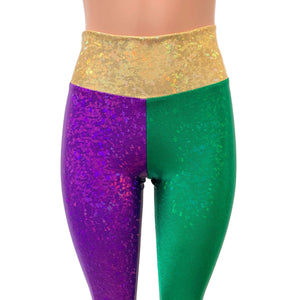 Mardi Gras Leggings - Holographic Color Block Pants - Peridot Clothing