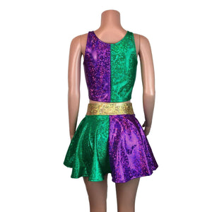 Mardi Gras Outfit - Holographic High Neck Top w/Skater Skirt - Peridot Clothing