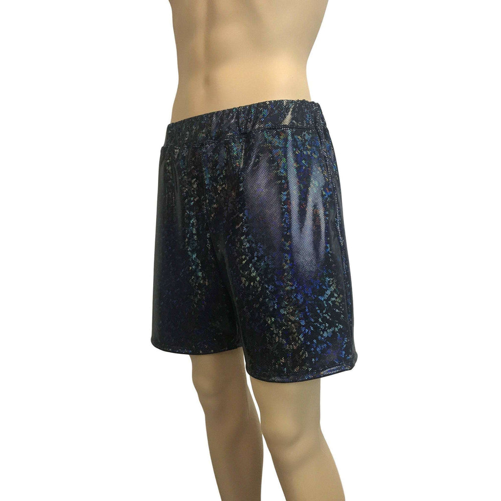 Men's Black Shattered Glass Holographic Shorts W/ Pockets - Peridot Clothing