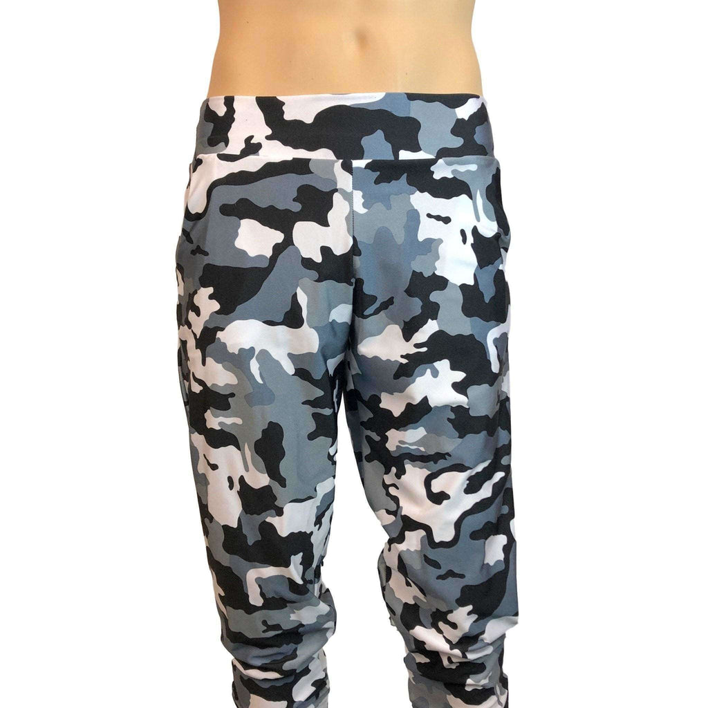 Men's Black & White Camo Camouflage Jogger Pants w/ Pockets - Peridot Clothing