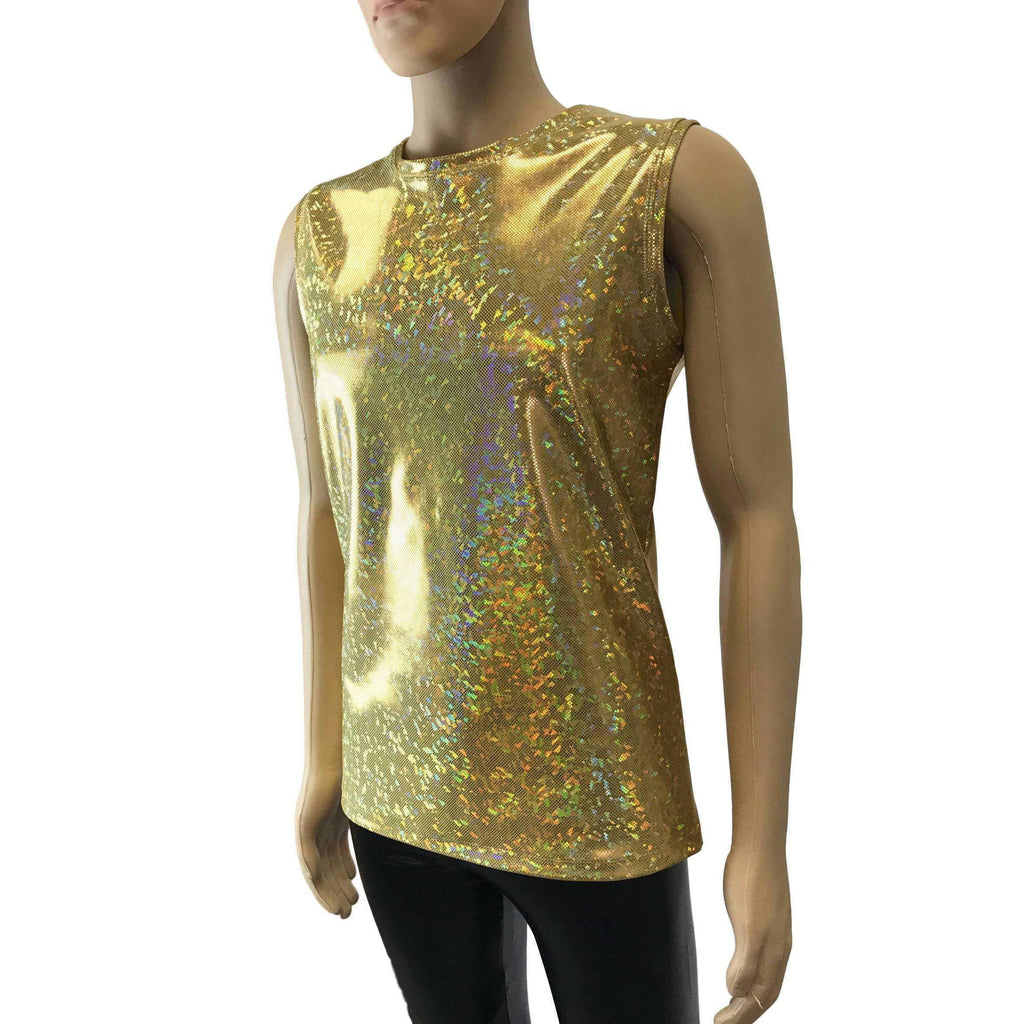 Men's Gold Holographic Shattered Glass Tank Muscle Shirt - Peridot Clothing