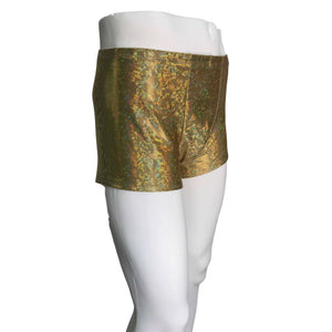 Men's Gold Shattered Glass Holographic Booty Shorts - Peridot Clothing