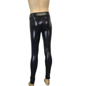 Men's Metallic "Wet-Look" Black Faux-Leather Leggings, Meggings - Peridot Clothing