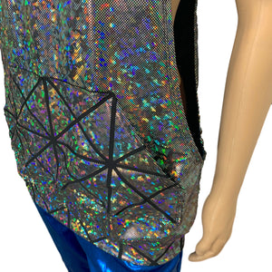 Unisex Muscle Tank Hoodie in Silver Shattered Glass/Glass Pane Pocket Shirt - Peridot Clothing