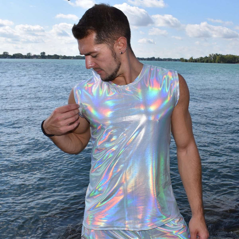 holographic dress shirt Holographic Mirror long sleeve Shirt Futuristic Glitch Vibes, Black / XS