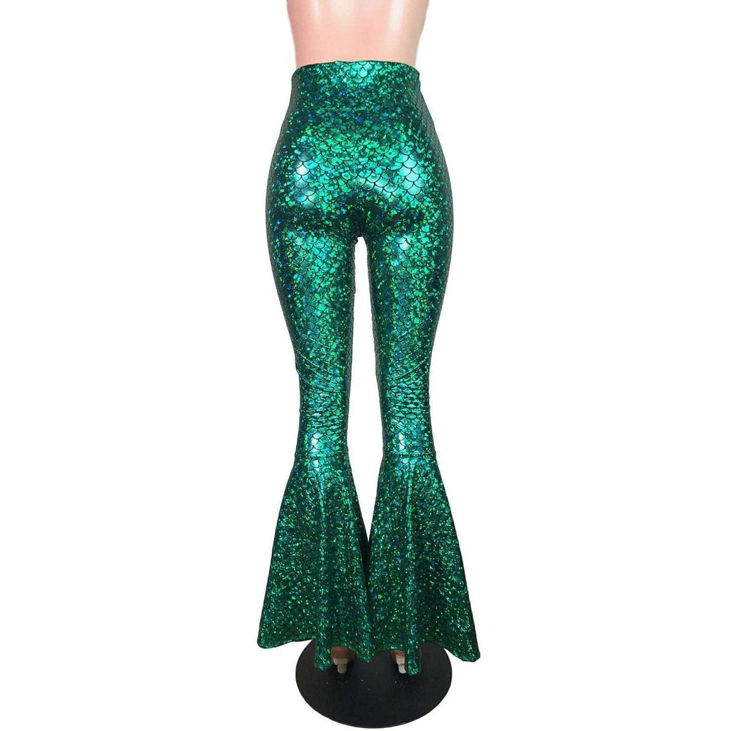 Mermaid Bell Bottoms - Green Metallic Scales Pants - Peridot Clothing
