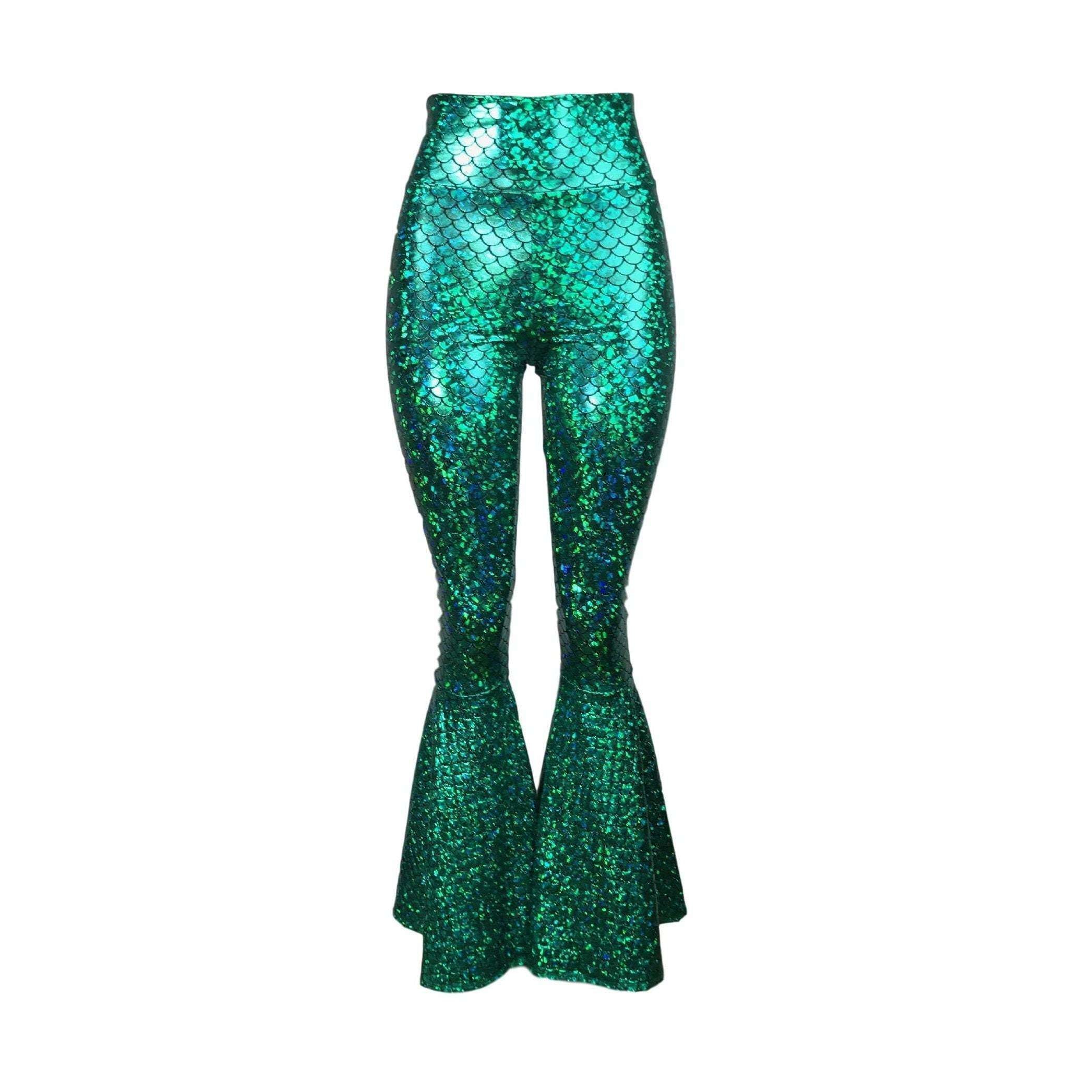 Mermaid Bell Bottoms  Holographic Green Mermaid Scale Costume
