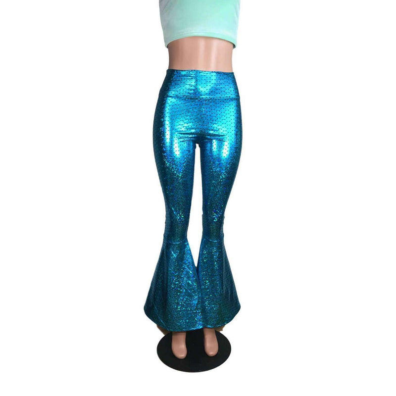 Mermaid Bell Bottoms - Turquoise Metallic Scales Flare Pants - Peridot Clothing