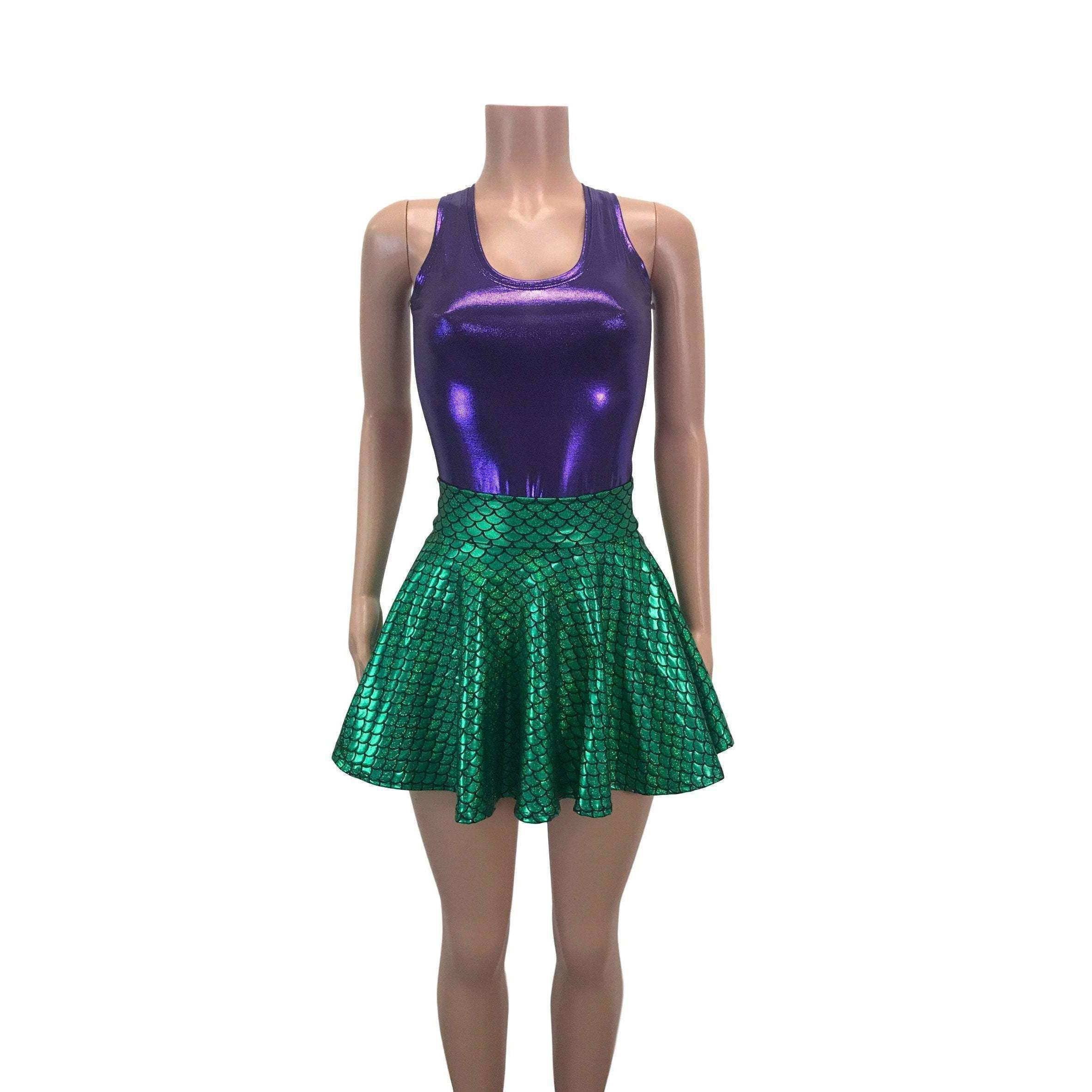 Mermaid Costume - Green Mermaid Scales Skater Skirt & Purple Tank Outfit - Rave Costume, Cosplay Medium Mermaid Costume - Green Mermaid Scales Skater Skirt & Purple Tank Outfit - Rave Costume, Cosplay Medium