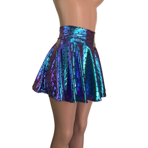 Mermaid Costume - Holographic Mermaid Scales Skater Skirt & Purple Tank Outfit - Peridot Clothing
