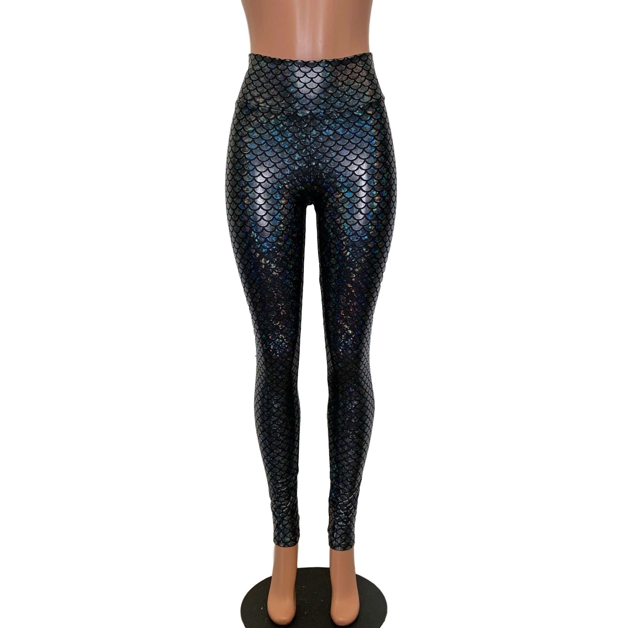 Mermaid Leggings - Black Holographic High Waist Pants