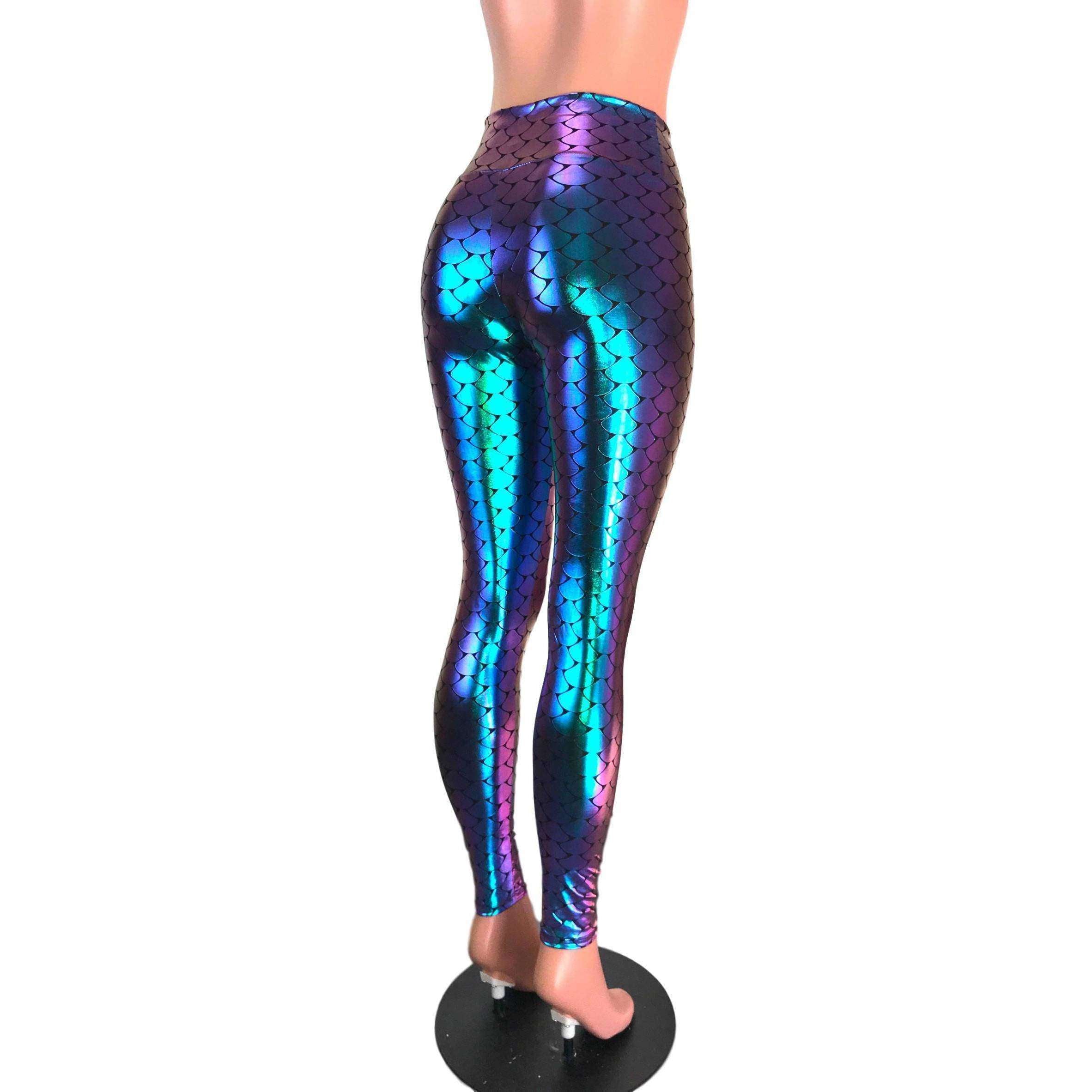 Mermaid Scale Holo Holographic High Waisted Leggings Pants– Peridot Clothing
