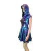 Mermaid Scales Holographic Cap Sleeve Hoodie Skater Dress - Peridot Clothing