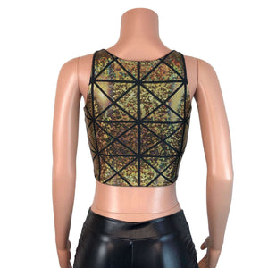 Mesh Inset Crop Tank - Gold Glass Pane Holographic - Peridot Clothing