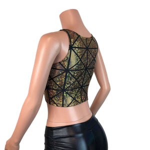 Mesh Inset Crop Tank - Gold Glass Pane Holographic - Peridot Clothing