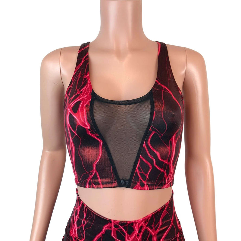 Mesh Inset Crop Tank - Red Lightning Metallic - Peridot Clothing