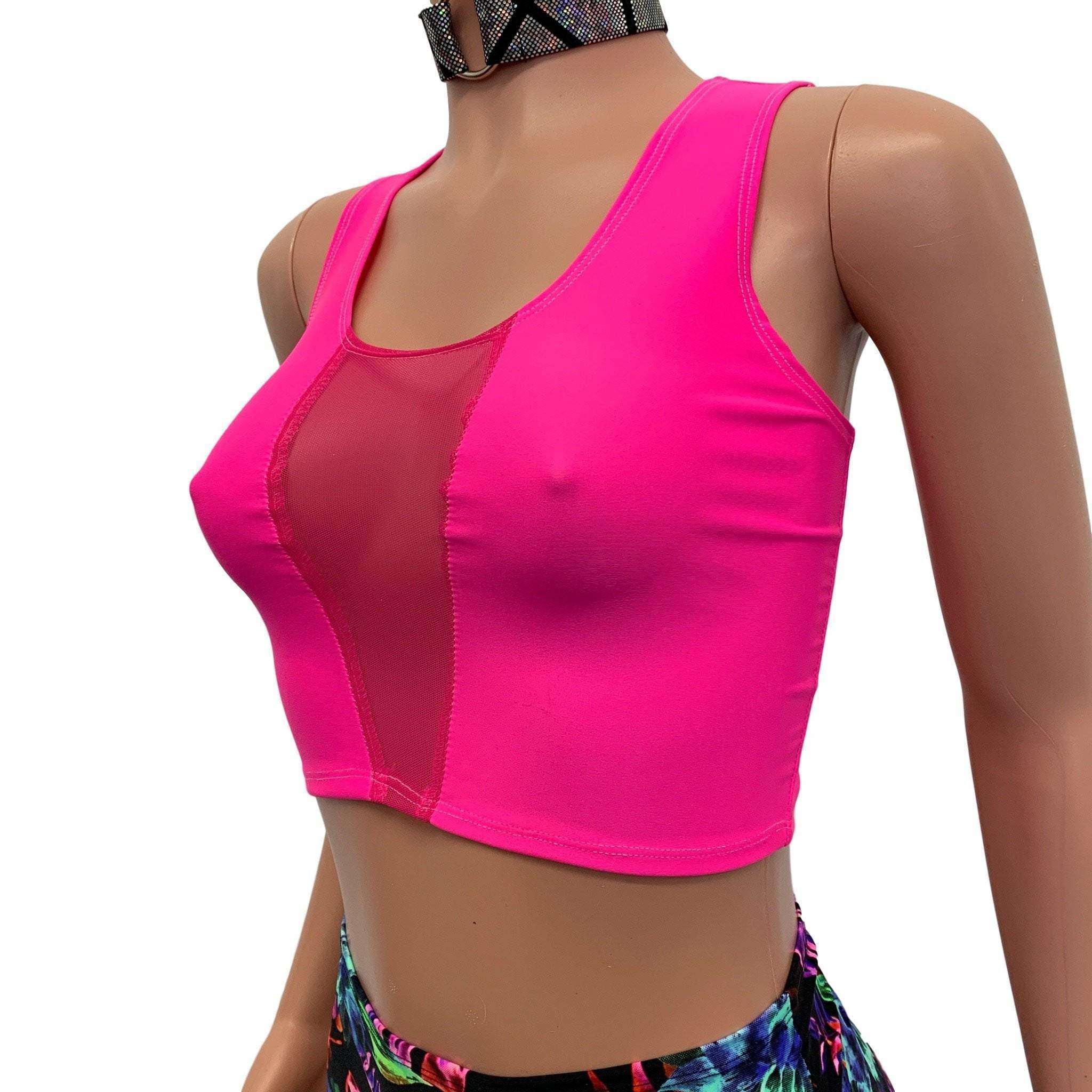 Mesh Inset Crop Tank Top - Neon Pink Spandex– Peridot Clothing