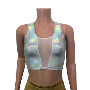 Mesh Inset Crop Tank Top - Opal Holographic - Peridot Clothing