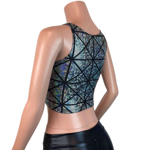 Mesh Inset Crop Tank Top - Silver Glass Pane Holographic - Peridot Clothing