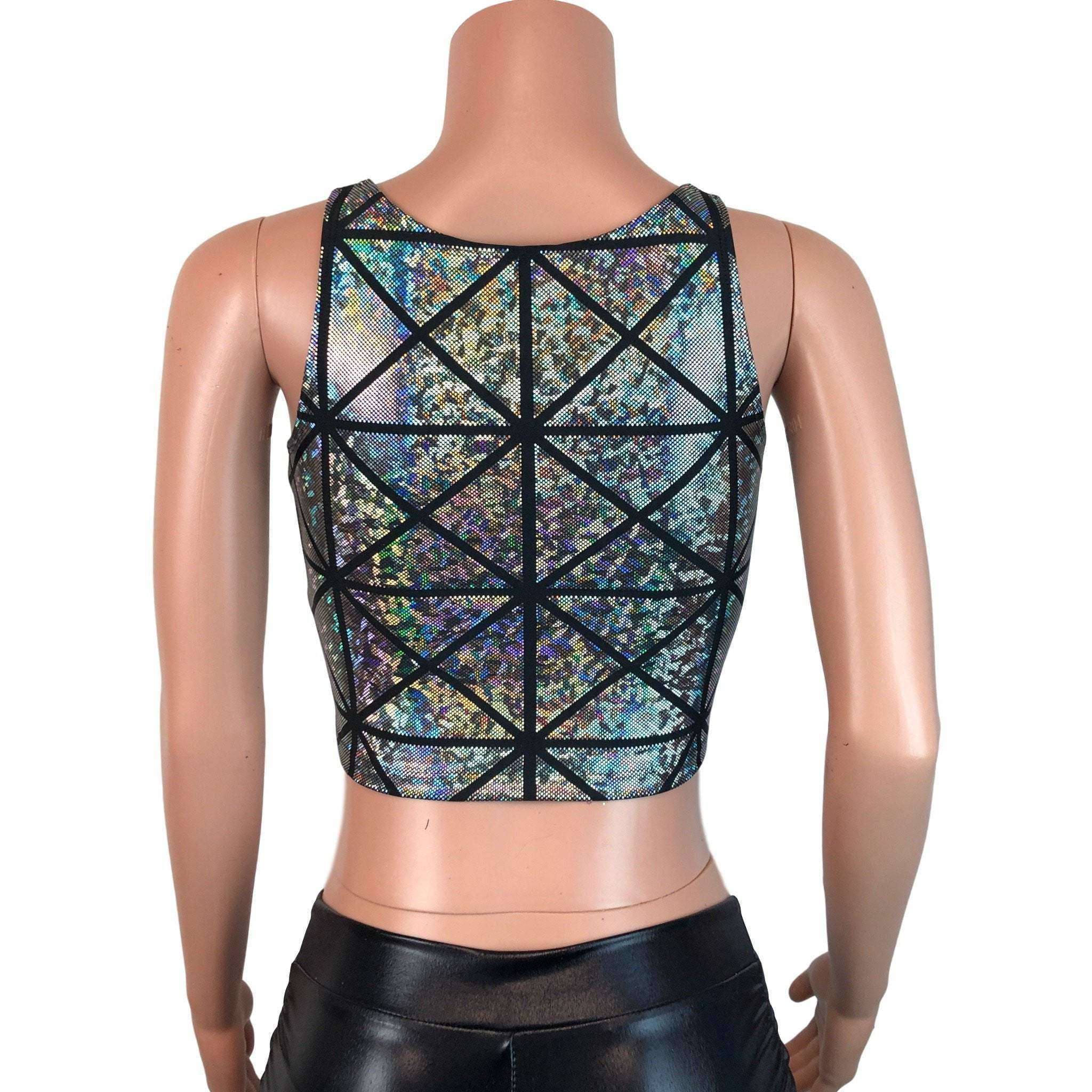 Mesh Inset Tops Mesh Inset Crop Tank Top - Silver Glass Pane Holographic– Peridot Clothing
