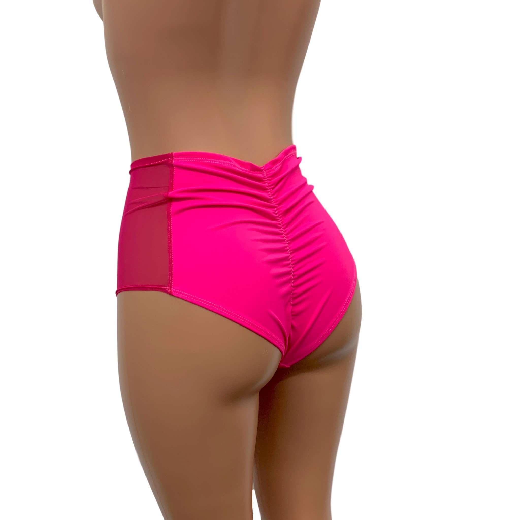 Mesh Side Scrunch Bikini - High Waist - Neon Pink– Peridot Clothing