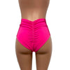 Mesh Side Scrunch Bikini - High Waist - Neon Pink - Peridot Clothing