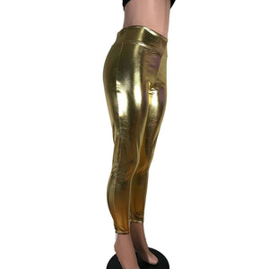 Metallic Gold High Waisted Leggings Pants - Peridot Clothing