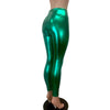 Metallic Green High Waisted Leggings Pants - Peridot Clothing