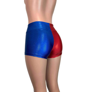 MID-Rise Booty Shorts - Harley Quinn Blue/Red Mystique - Peridot Clothing